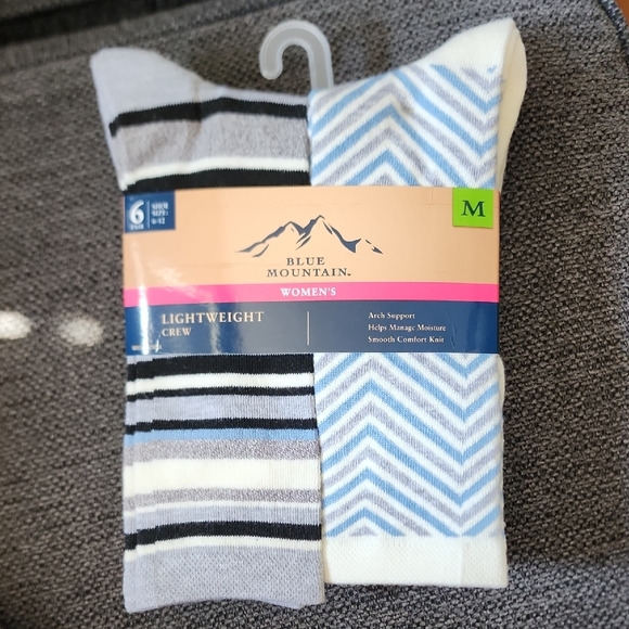 Womens 6pk Blue Mountain Lightweight Crew Socks - Gray and Blue Size 6-12 - Picture 1 of 6
